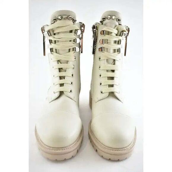 Christian Louboutin Winter Spikes Flat White Calf Leather Combat Ankle Boot 38 - Picture 5 of 9